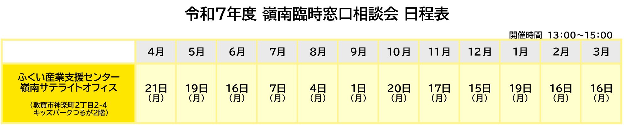 令和7年度臨時窓口（嶺南）相談会スケジュール